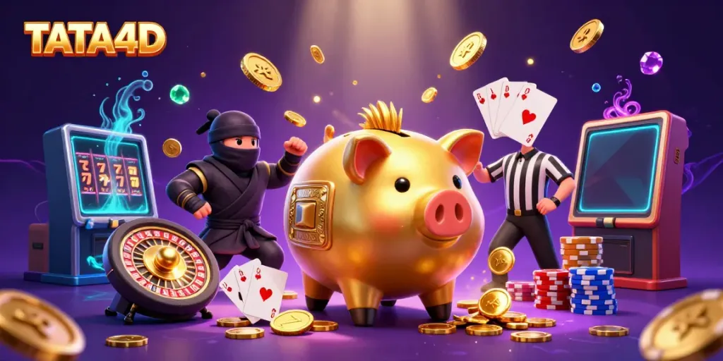 Experience thrilling TATA4D gaming with vivid visuals of coins, cards, and characters.