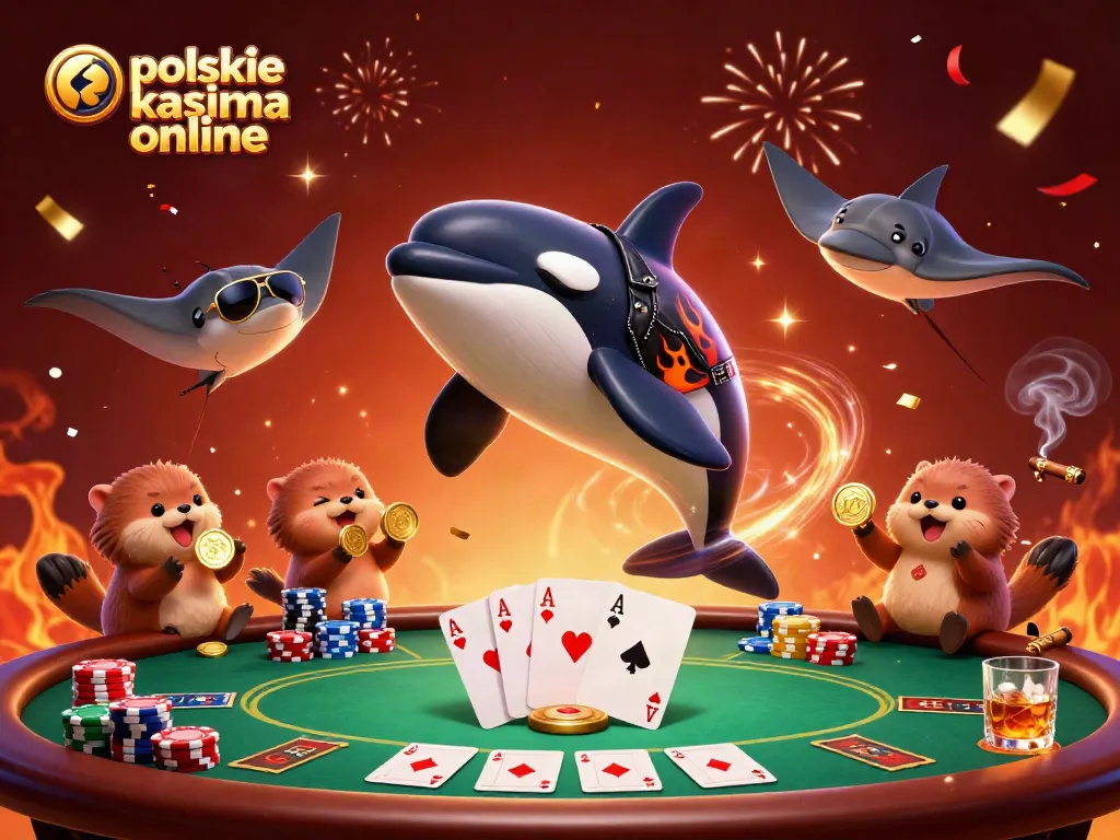 Engaging polskie kasyna online scene with fun characters celebrating together at a poker table.