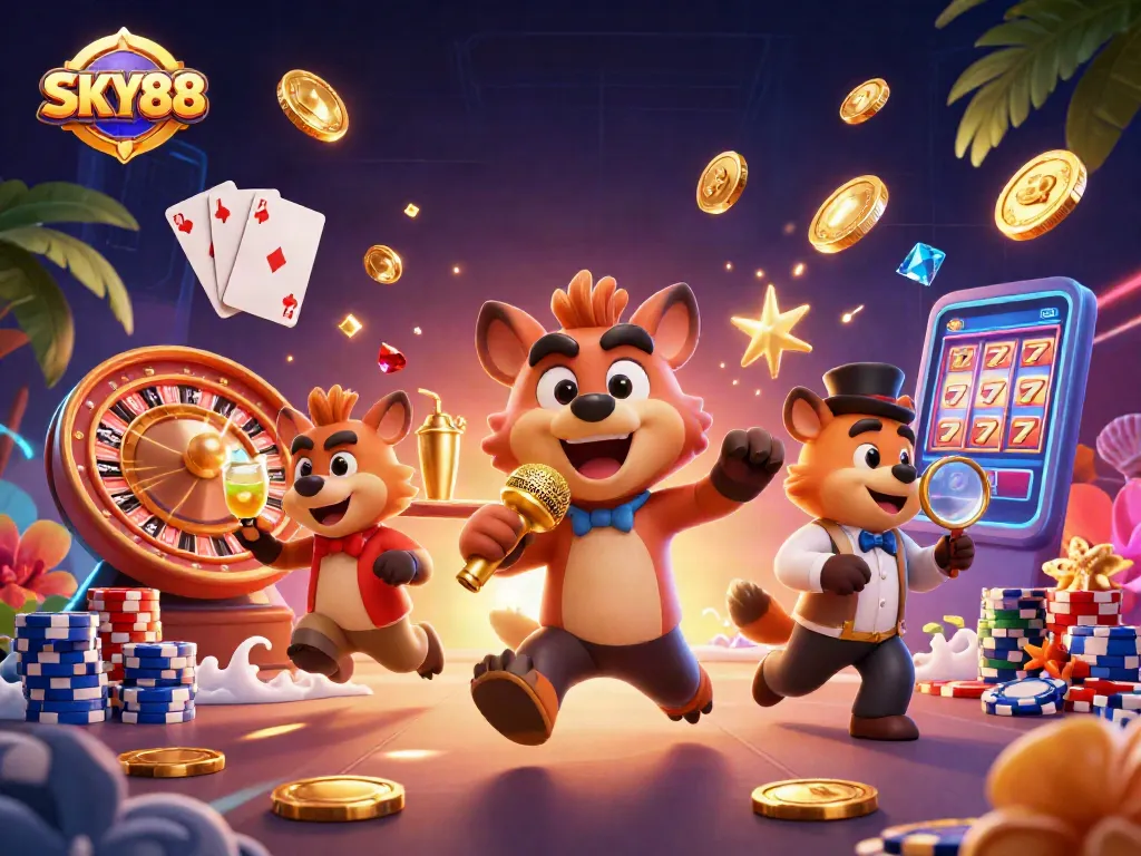 Experience thrilling entertainment at SKY88 casino with cartoon hyenas in action.