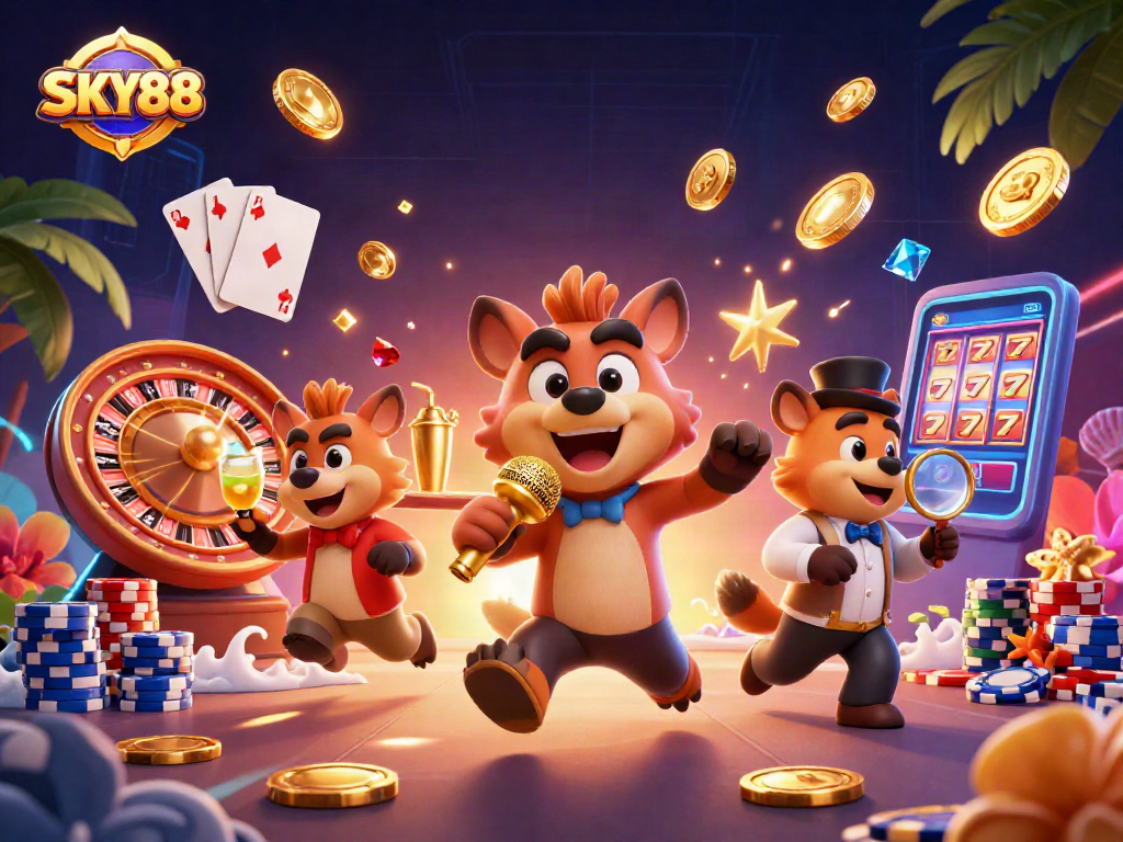 Experience thrilling entertainment at SKY88 casino with cartoon hyenas in action.
