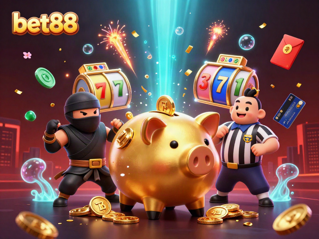 Experience thrilling wins at bet88 with a dynamic 3D casino scene packed with exciting elements.