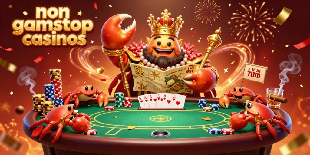 Engaging scene showcasing non gamstop casinos with a golden crab emperor and poker dynamics.