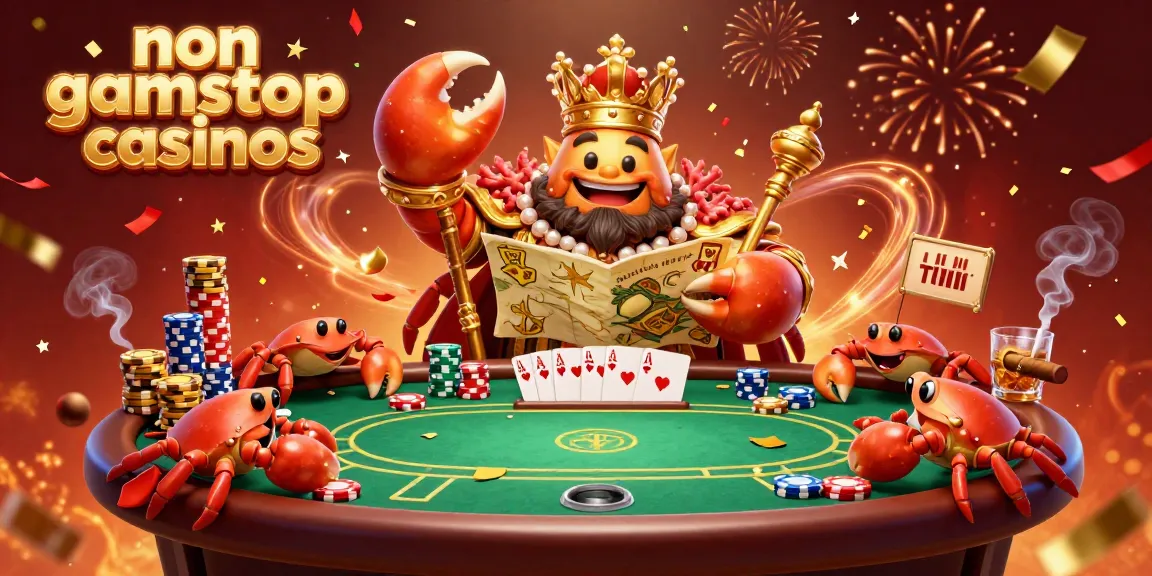 Engaging scene showcasing non gamstop casinos with a golden crab emperor and poker dynamics.
