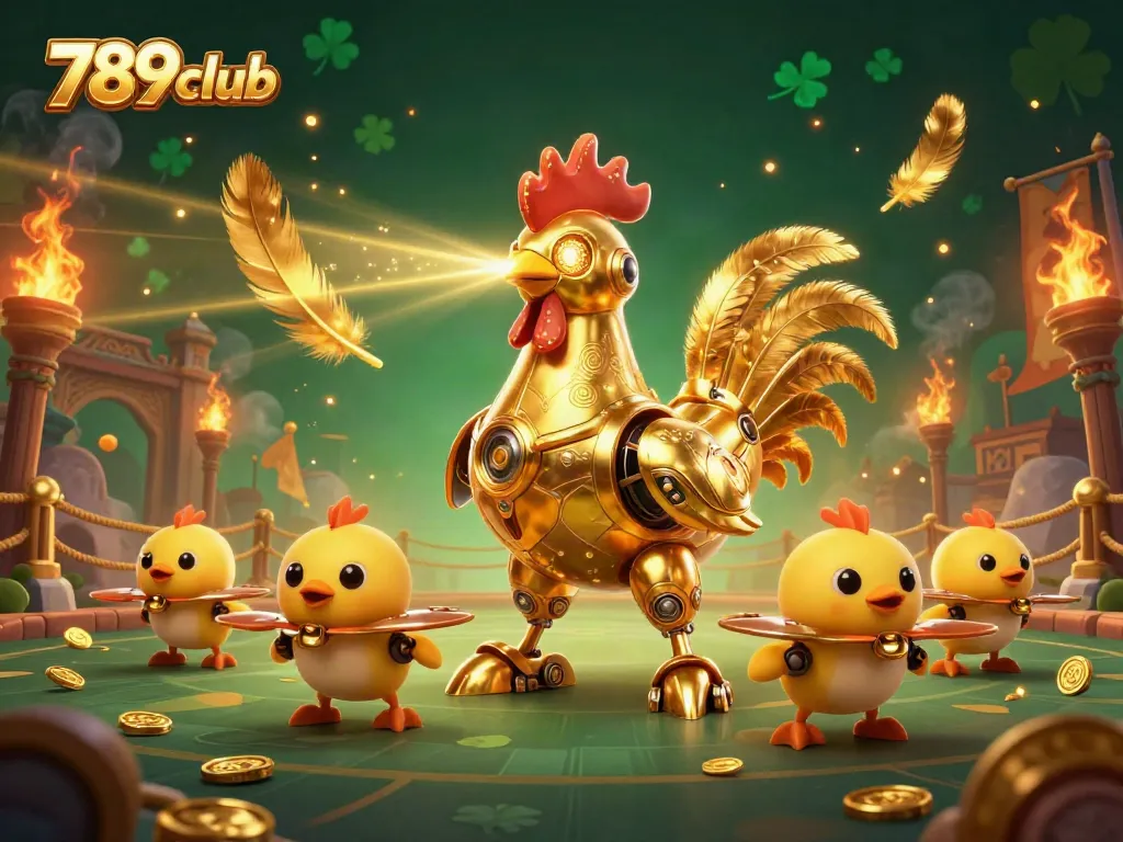 Engage with the thrilling gaming universe of 789club featuring a golden rooster and adorable drones.