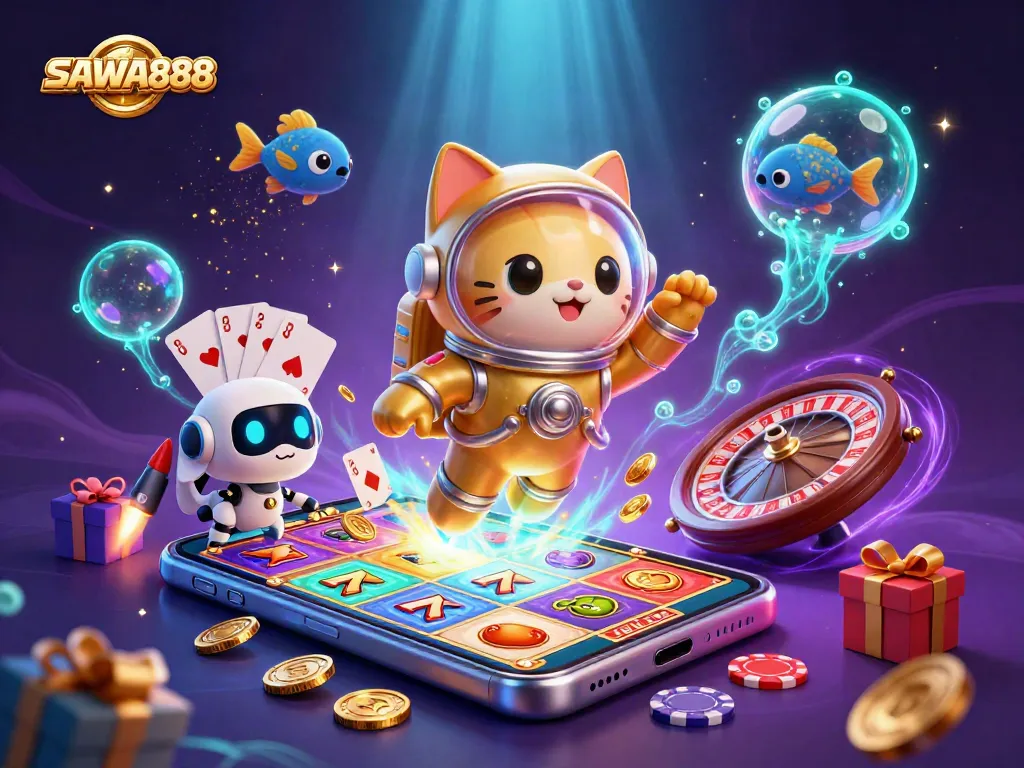 Experience the excitement of SAWA888 with spinning slots and thrilling games in a cosmic setting.