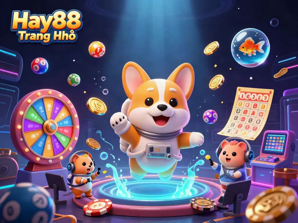 Experience excitement with Hay88 Trang Chủ as the astronaut corgi plays in a vibrant space casino.