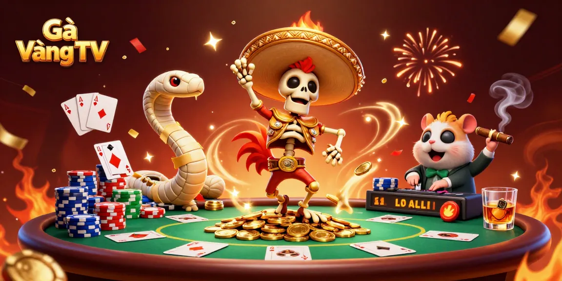 Experience thrilling wins with Gà Vàng TV in this vibrant illustration showcasing a dynamic casino scene.