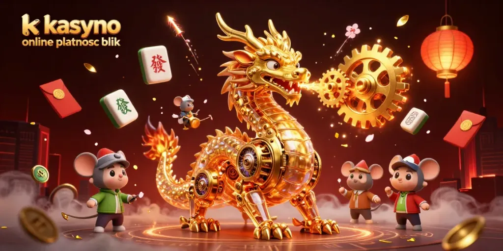 Experience the thrill of kasyno online platnosc blik with dynamic gaming elements, including a golden dragon and busy mouse engineer.