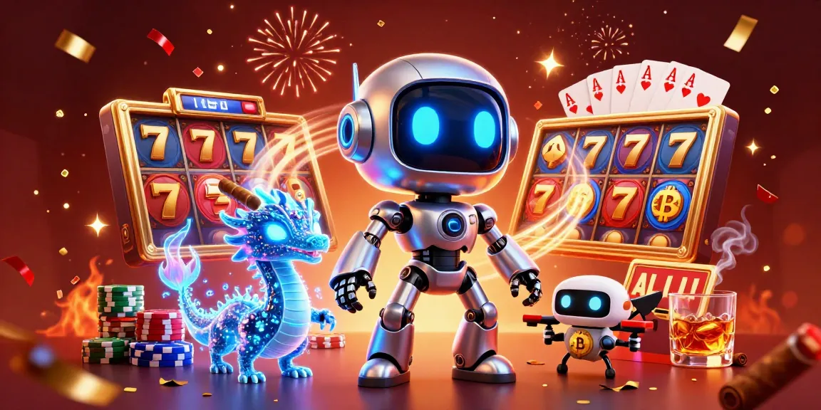 Spin the reels for exciting slot game wins beside a futuristic robot and magical companions.