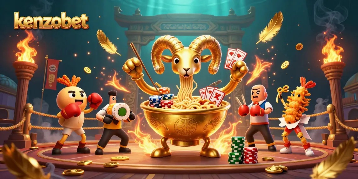 Kenzobet's dynamic cartoon scene showcases a vibrant casino atmosphere with engaging characters and elements.