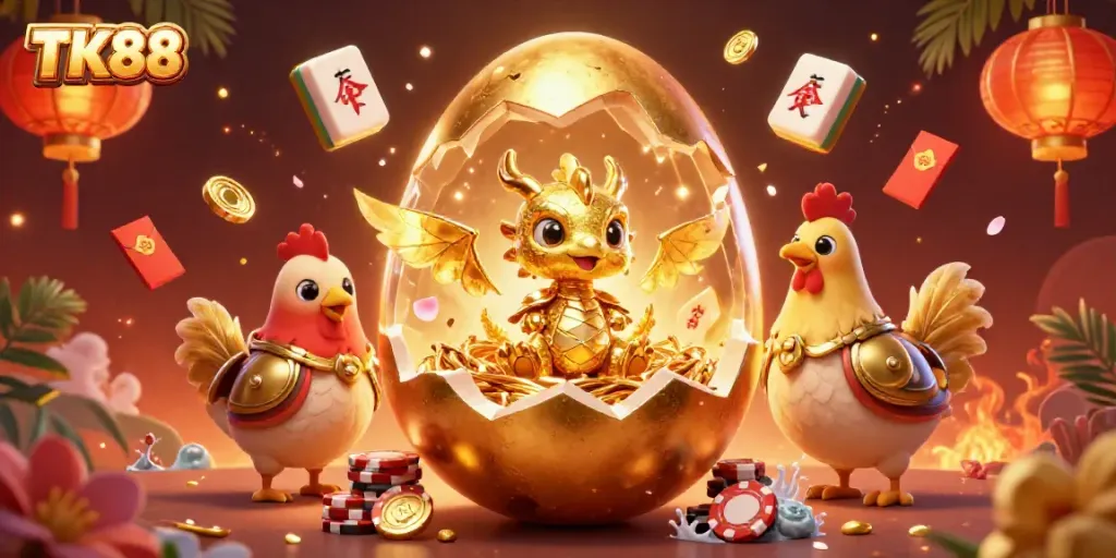 Engage with TK88 and experience thrilling gameplay with a captivating golden dragon and vibrant casino elements.