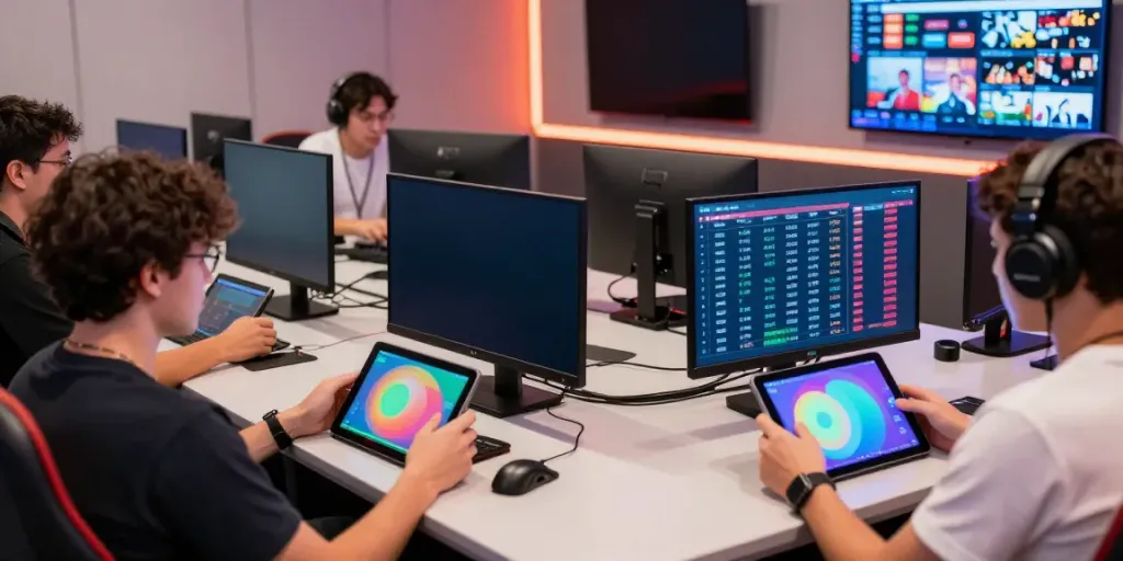 Engaged players participating in an online togel game with digital interfaces and live results.