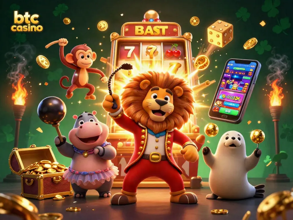 Experience thrilling gameplay at a btc casino featuring dynamic characters, jackpot explosions, and vibrant visuals.