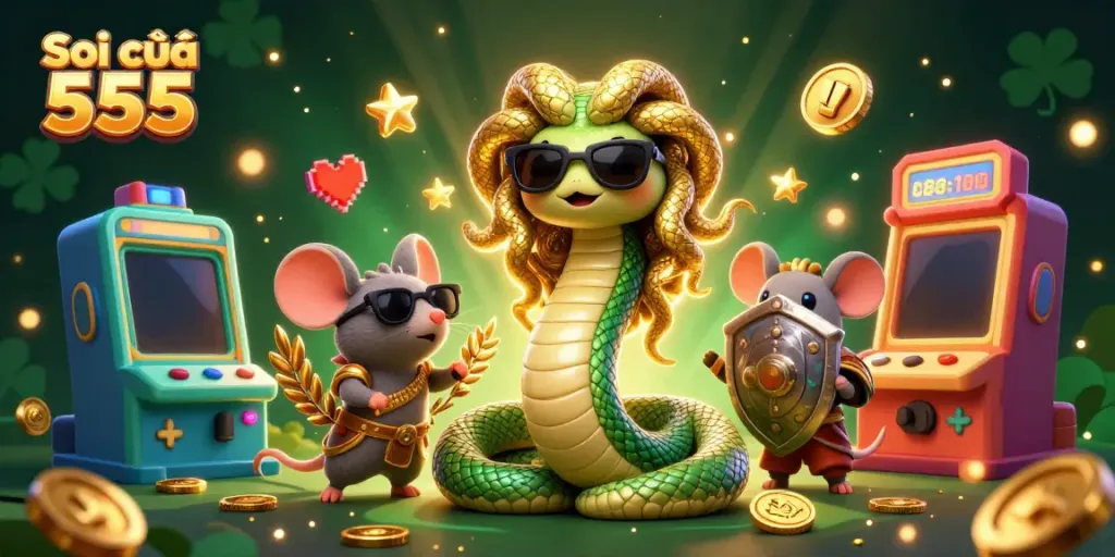 Engage with Soi cầu 555, showcasing vibrant lottery visuals and lively characters in a casino-themed illustration.
