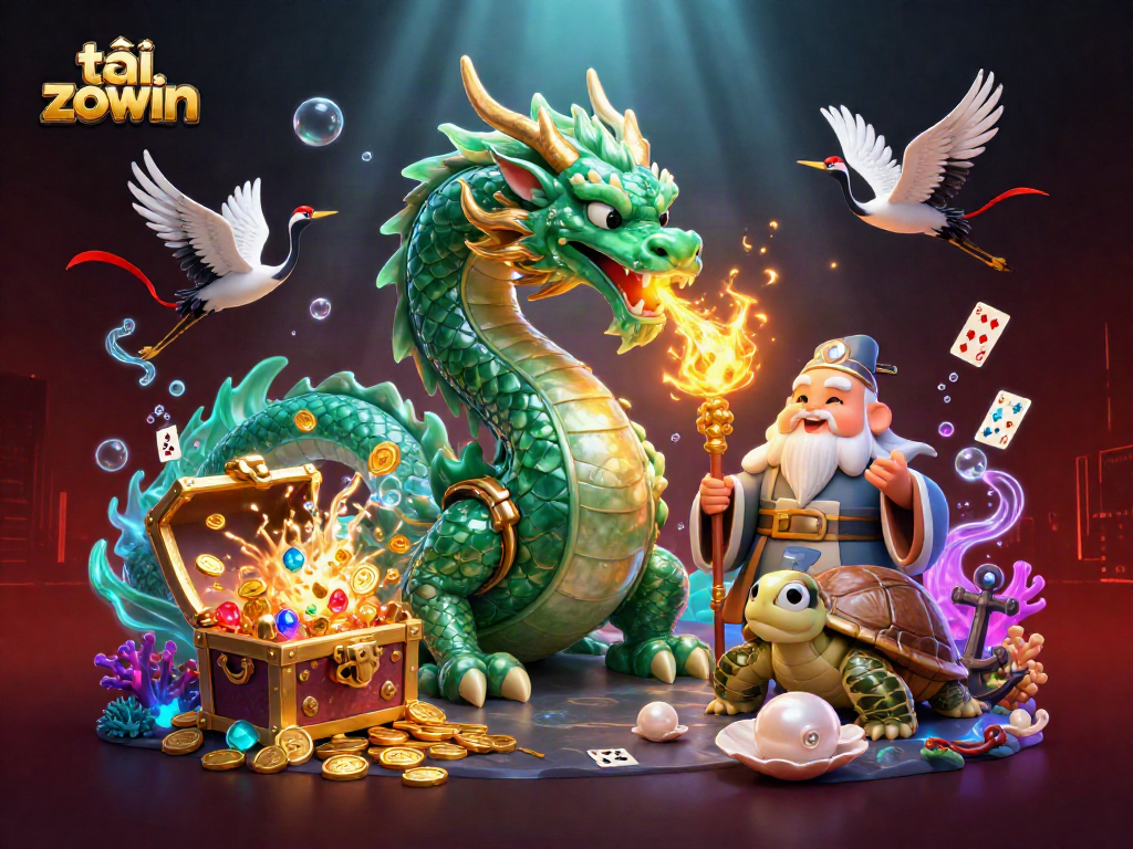Experience the excitement of tải zowin in a vibrant casino scene featuring mythical characters and game elements.