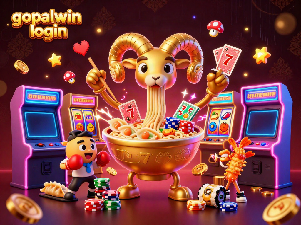 Engaging scene highlighting gopalwin login with colorful casino elements and dynamic 3D characters.