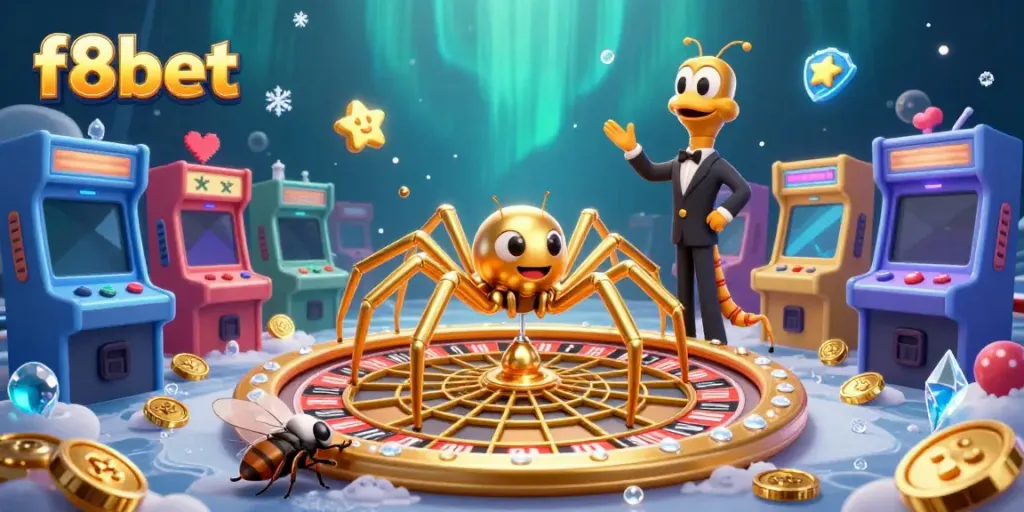 Engage in thrilling gameplay with f8bet at this dynamic casino scene featuring a roulette wheel.