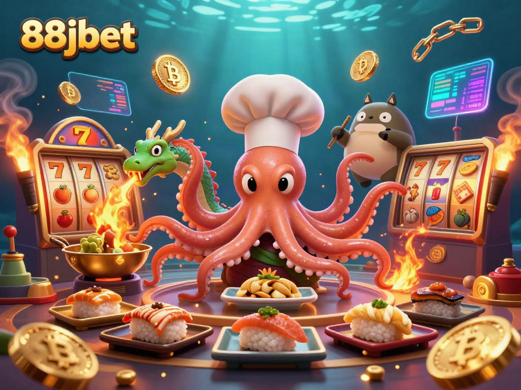 Experience thrilling gameplay with 88jbet at a vibrant casino scene featuring animated characters and gold elements.