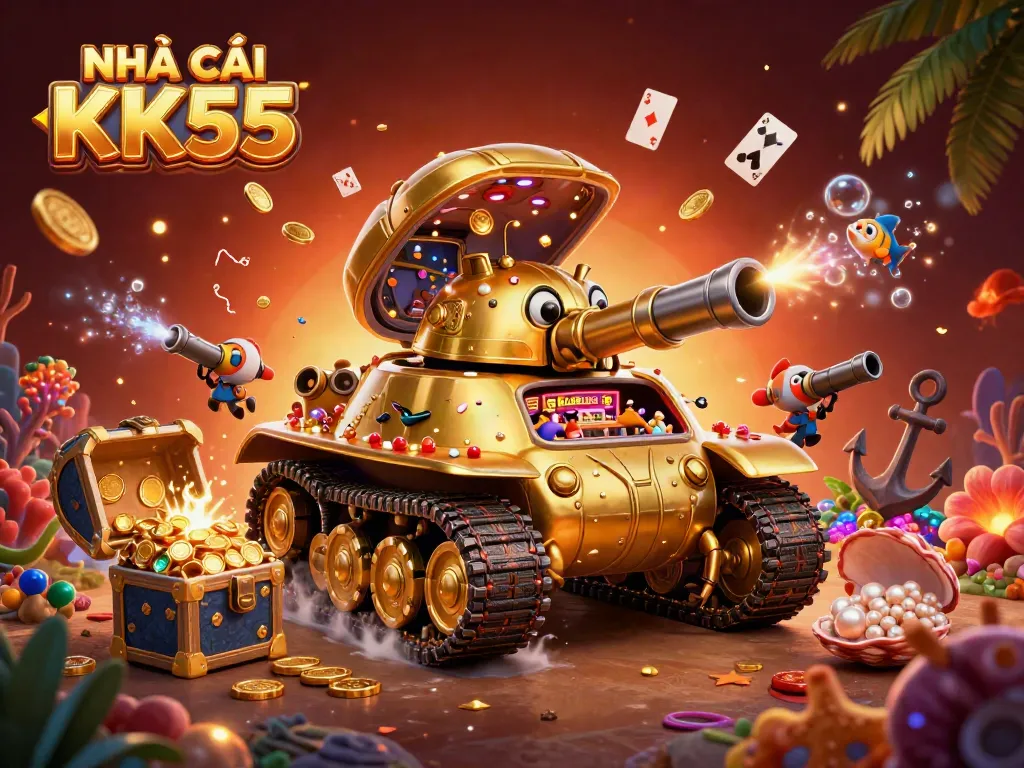 Experience the vibrant world of NHÀ CÁI KK55 inside a golden beetle tank casino bursting with excitement.