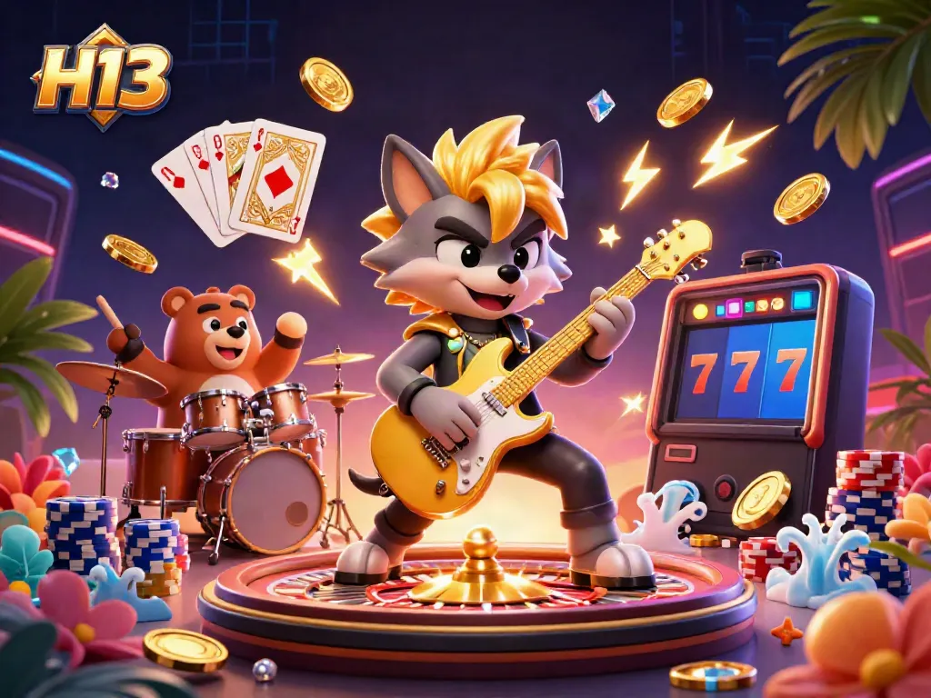 Experience the thrill of H13 online casino with vibrant characters, gold coins, and dynamic game elements.