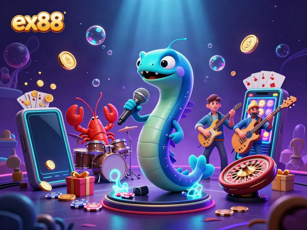 Experience casino fun with ex88 featuring a DJ eel and vibrant underwater stage