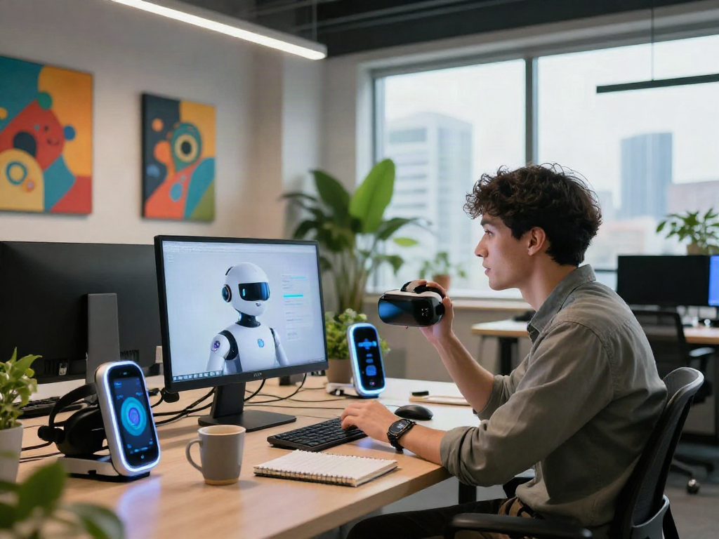 Engaging ai chat nsfw interaction in a modern tech workspace with vibrant decor.