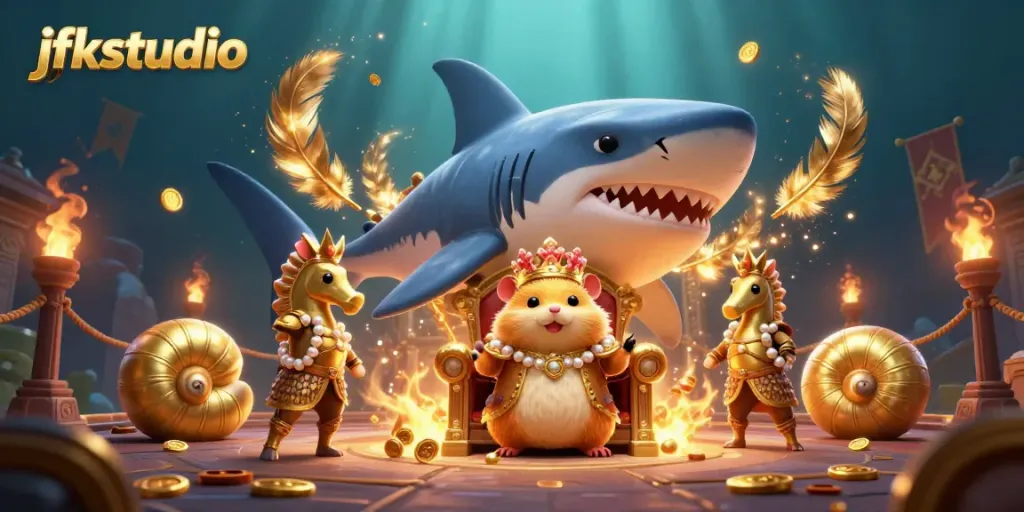 Experience thrilling gameplay at jfkstudio, featuring a vibrant underwater casino scene with captivating characters and dynamic elements.